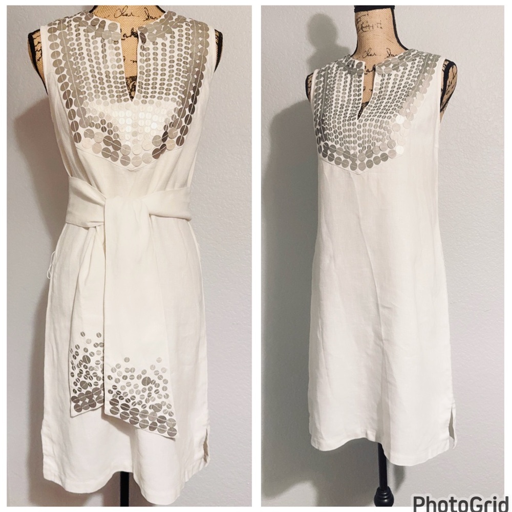 Tory Burch Embellished Linen Dress S